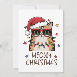 Funny Santa Cat “Meowy Christmas” Flat Holiday Card