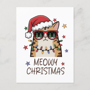 Funny Santa Cat “Meowy Christmas”  Holiday Postcard