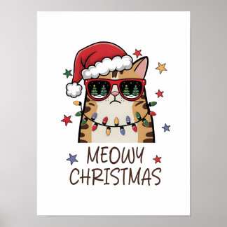 Funny Santa Cat “Meowy Christmas” Poster