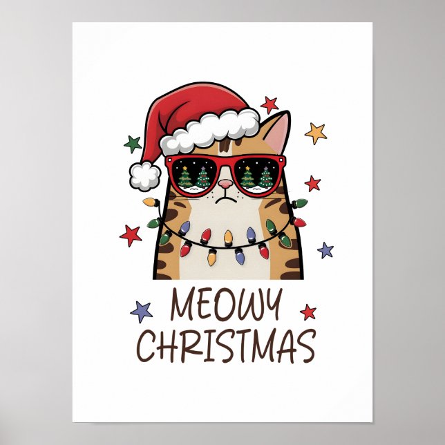 Funny Santa Cat “Meowy Christmas” Poster (Front)