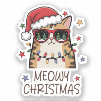Funny Santa Cat “Meowy Christmas” Vinyl Sticker 