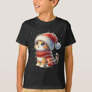 Funny Santa Cat Tangled Up In Christmas Lights Hol T-Shirt