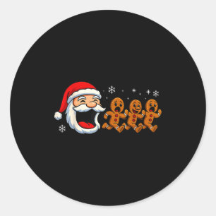 Funny Santa Chasing Gingerbread Christmas Cookie  Classic Round Sticker