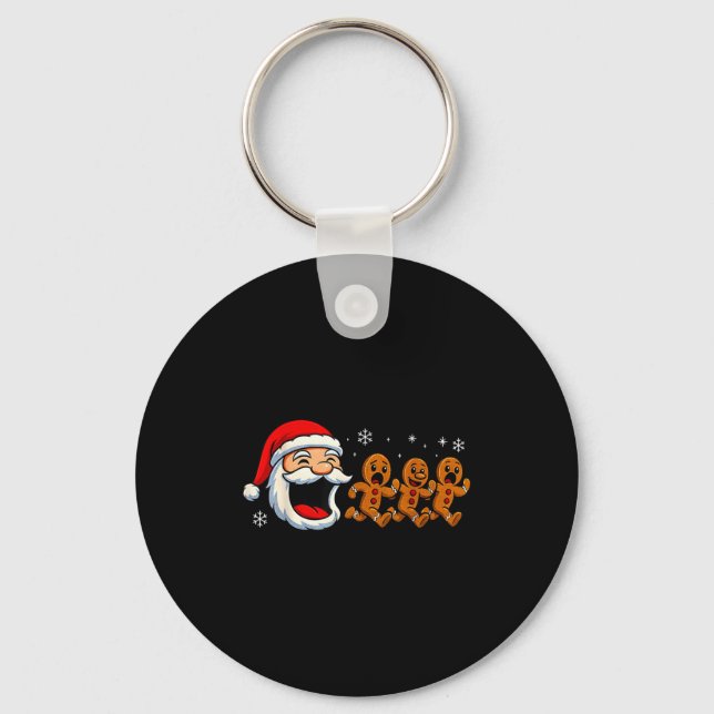 Funny Santa Chasing Gingerbread Christmas Cookie  Key Ring (Front)