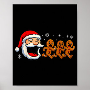 Funny Santa Chasing Gingerbread Christmas Cookie  Poster