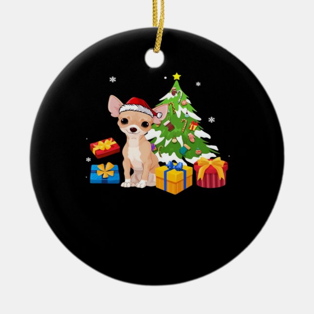 Funny Santa Chihuahua Dog Christmas Tree Gifts Xma Ceramic Tree Decoration (Front)