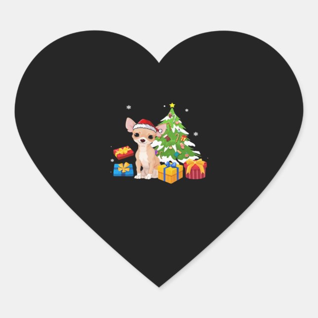 Funny Santa Chihuahua Dog Christmas Tree Gifts Xma Heart Sticker (Front)