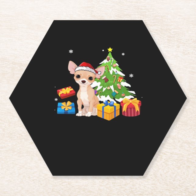 Funny Santa Chihuahua Dog Christmas Tree Gifts Xma Paper Coaster (Front)