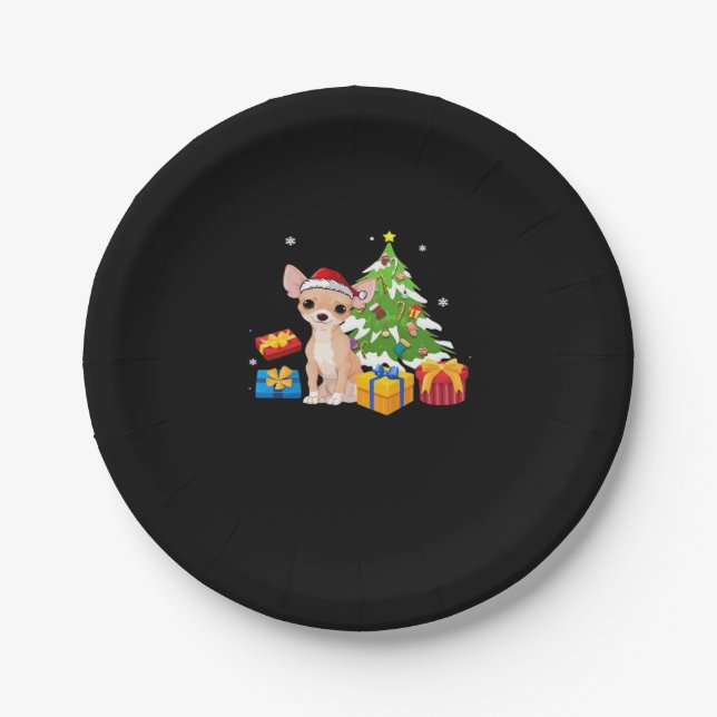 Funny Santa Chihuahua Dog Christmas Tree Gifts Xma Paper Plate (Front)