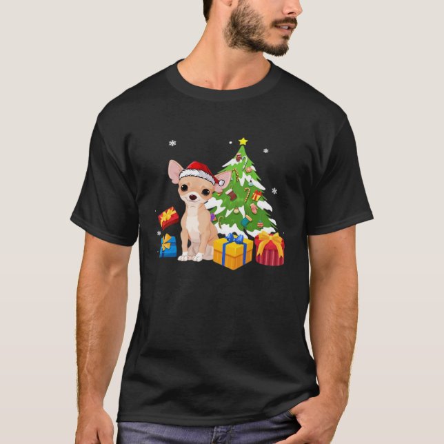Funny Santa Chihuahua Dog Christmas Tree Gifts Xma T-Shirt (Front)