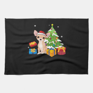 Funny Santa Chihuahua Dog Christmas Tree Gifts Xma Tea Towel