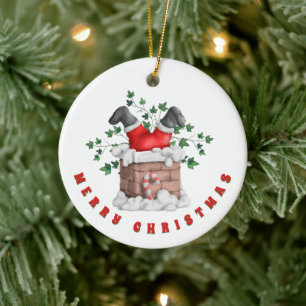 Funny Santa Chimney Merry Christmas Ceramic Tree Decoration