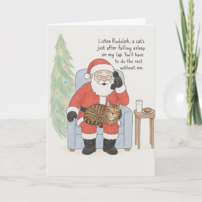 Funny Santa Christmas Cat Card (Front)