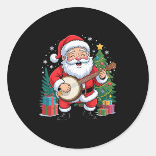 Funny Santa Christmas Design Banjo Holiday Xmas Pa Classic Round Sticker
