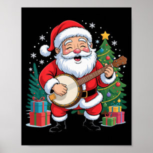 Funny Santa Christmas Design Banjo Holiday Xmas Pa Poster