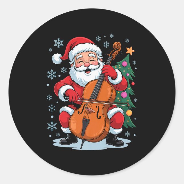 Funny Santa Christmas Design Cello Holiday Xmas Pa Classic Round Sticker (Front)