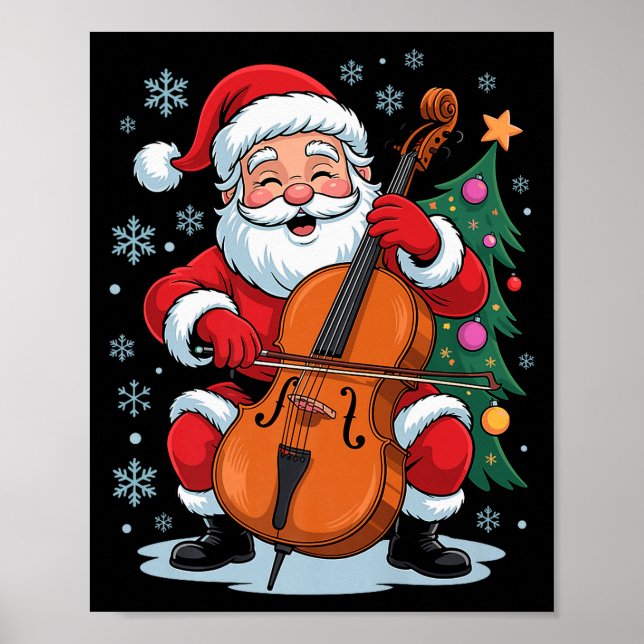 Funny Santa Christmas Design Cello Holiday Xmas Pa Poster (Front)