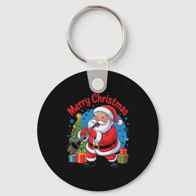 Funny Santa Christmas Design Clarinet Holiday Xmas Key Ring (Front)