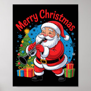Funny Santa Christmas Design Clarinet Holiday Xmas Poster