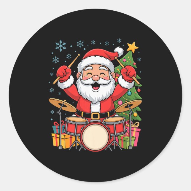 Funny Santa Christmas Design Drums Holiday Xmas Pa Classic Round Sticker (Front)