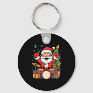 Funny Santa Christmas Design Drums Holiday Xmas Pa Key Ring