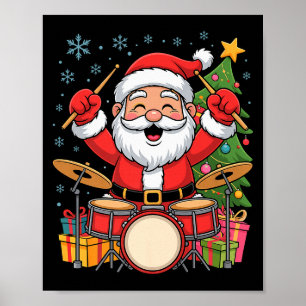 Funny Santa Christmas Design Drums Holiday Xmas Pa Poster
