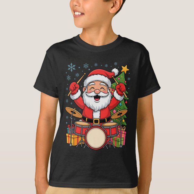 Funny Santa Christmas Design Drums Holiday Xmas Pa T-Shirt (Front)