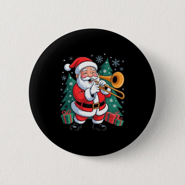 Funny Santa Christmas Design Trombone Holiday Xmas 6 Cm Round Badge (Front)
