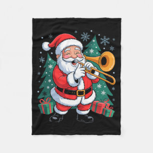 Funny Santa Christmas Design Trombone Holiday Xmas Fleece Blanket