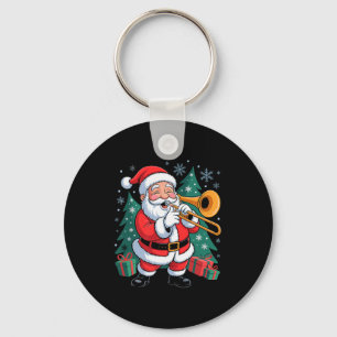 Funny Santa Christmas Design Trombone Holiday Xmas Key Ring