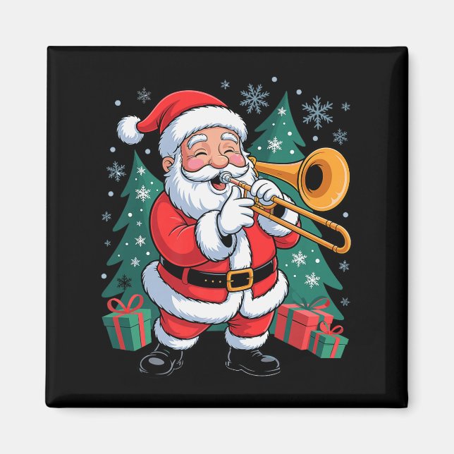Funny Santa Christmas Design Trombone Holiday Xmas Magnet (Front)