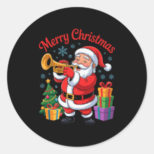 Funny Santa Christmas Design Trumpet Holiday Xmas  Classic Round Sticker