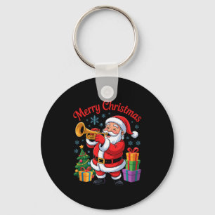 Funny Santa Christmas Design Trumpet Holiday Xmas Key Ring