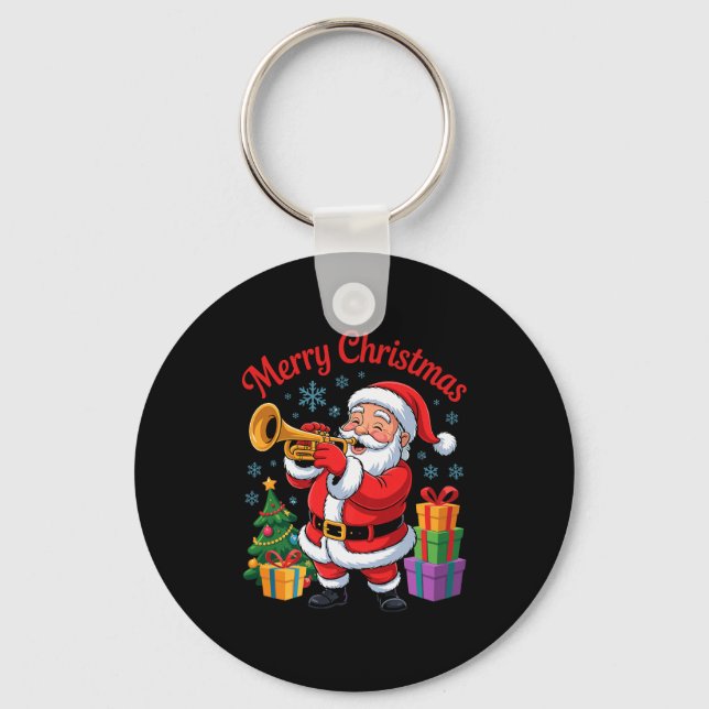 Funny Santa Christmas Design Trumpet Holiday Xmas  Key Ring (Front)