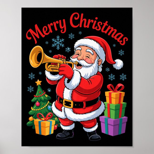 Funny Santa Christmas Design Trumpet Holiday Xmas  Poster (Front)