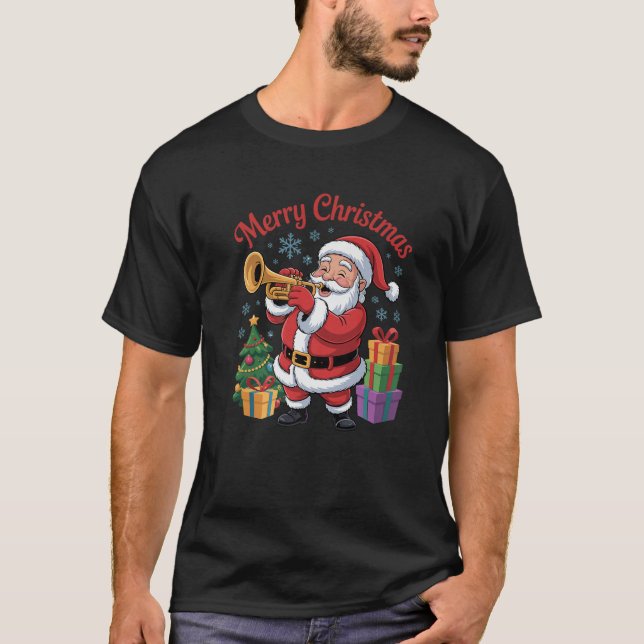 Funny Santa Christmas Design Trumpet Holiday Xmas  T-Shirt (Front)