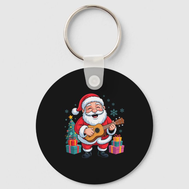 Funny Santa Christmas Design Ukulele Holiday Xmas  Key Ring (Front)