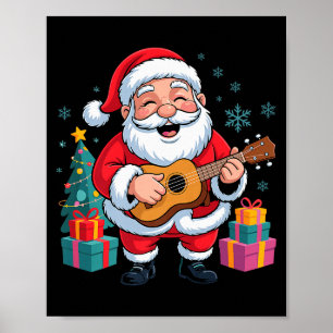 Funny Santa Christmas Design Ukulele Holiday Xmas Poster