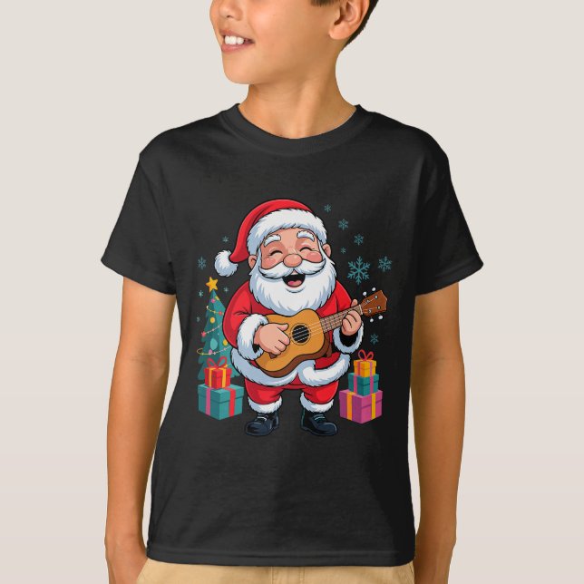 Funny Santa Christmas Design Ukulele Holiday Xmas  T-Shirt (Front)