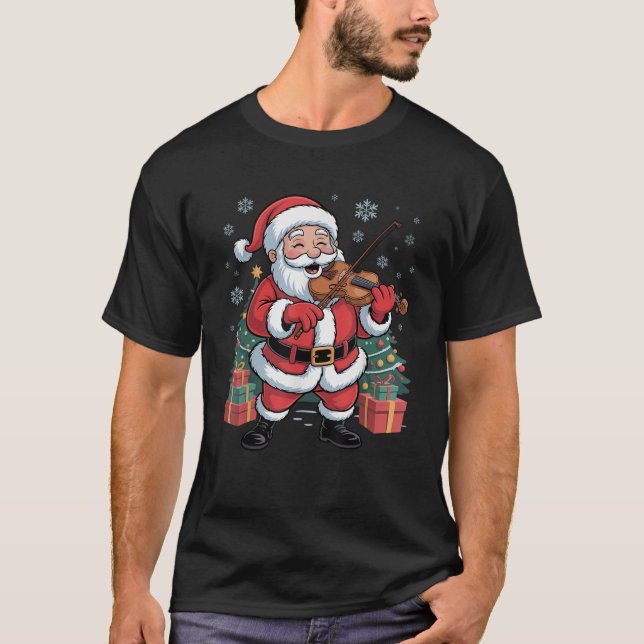 Funny Santa Christmas Design Violin Holiday Xmas P T-Shirt (Front)