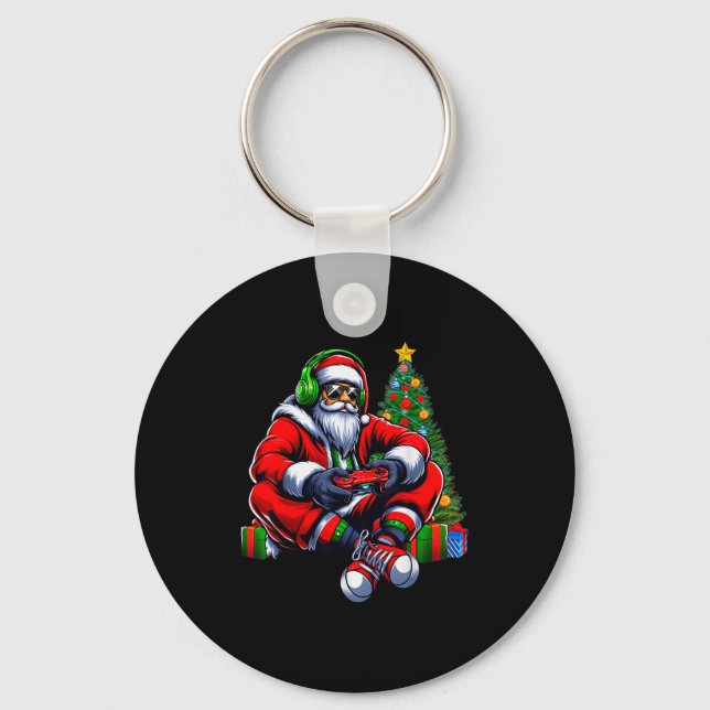 Funny Santa Christmas Gamer Controller Xmas Gaming Key Ring (Front)