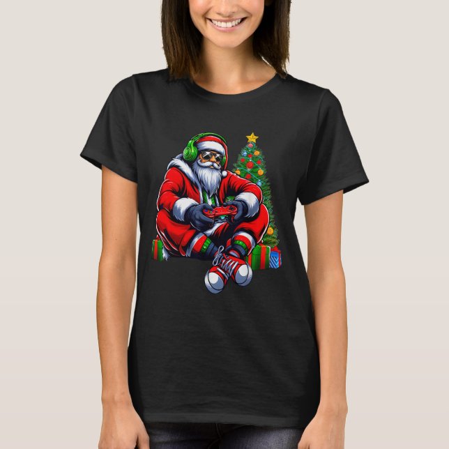 Funny Santa Christmas Gamer Controller Xmas Gaming T-Shirt (Front)