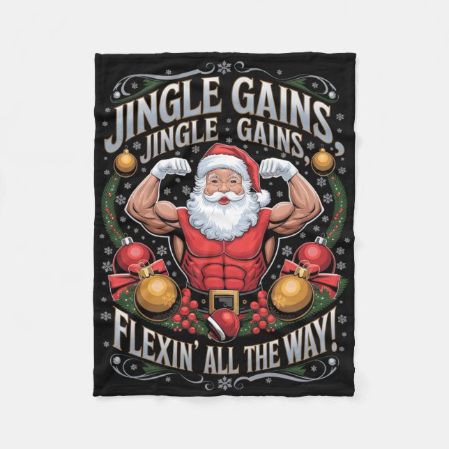 Funny Santa Christmas Gym Workout Motivational Fle Fleece Blanket (Front)