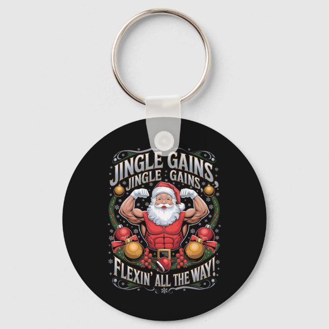 Funny Santa Christmas Gym Workout Motivational Fle Key Ring (Front)