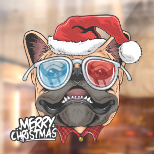 Funny Santa Christmas Pug Wearing Cool Shades Window Cling