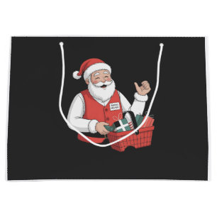 Funny Santa Christmas Store Cashier Worker Large Gift Bag