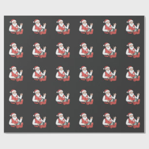 Funny Santa Christmas Store Cashier Worker Wrapping Paper