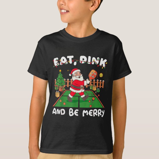Funny Santa Ckleball Christmas Eat Dink And Be Mer T-Shirt (Front)