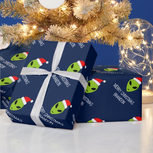 Funny Santa Claus alien Christmas wrapping paper (Holidays)