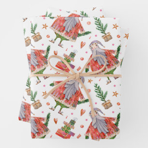 Funny Santa Claus and Christmas Trees Wrapping Paper Sheet